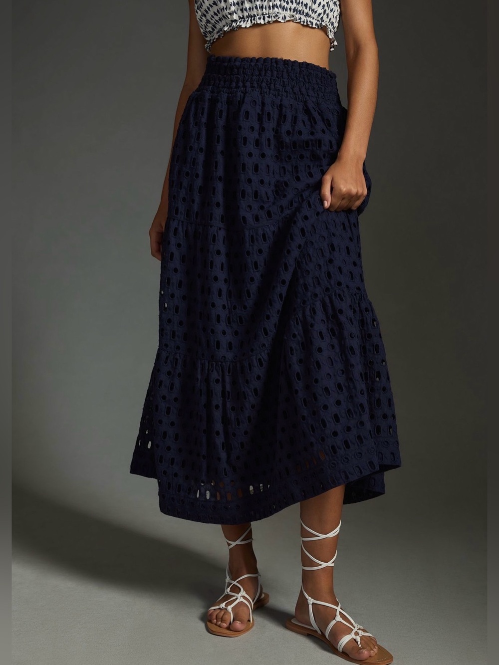 Anthropologie Somerset Eyelet Maxi Skirt in Navy Size Medium